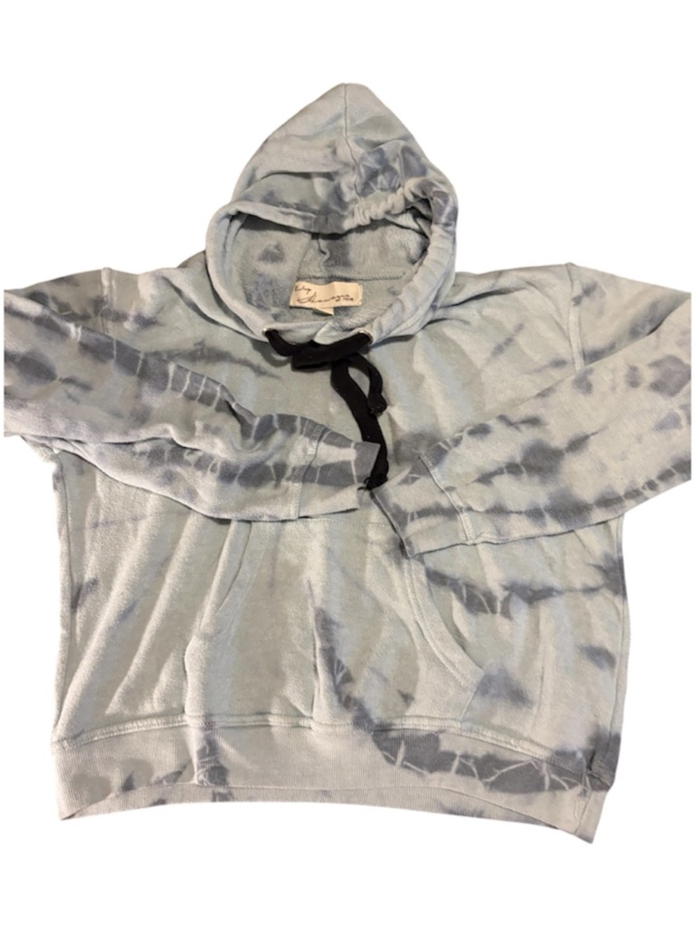 Vintage Havana Light Blue and Black Tie-Dye Hoodie with Hood